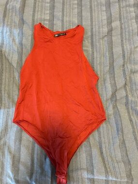Zara Red Sleeveless One-Piece Bodysuit
